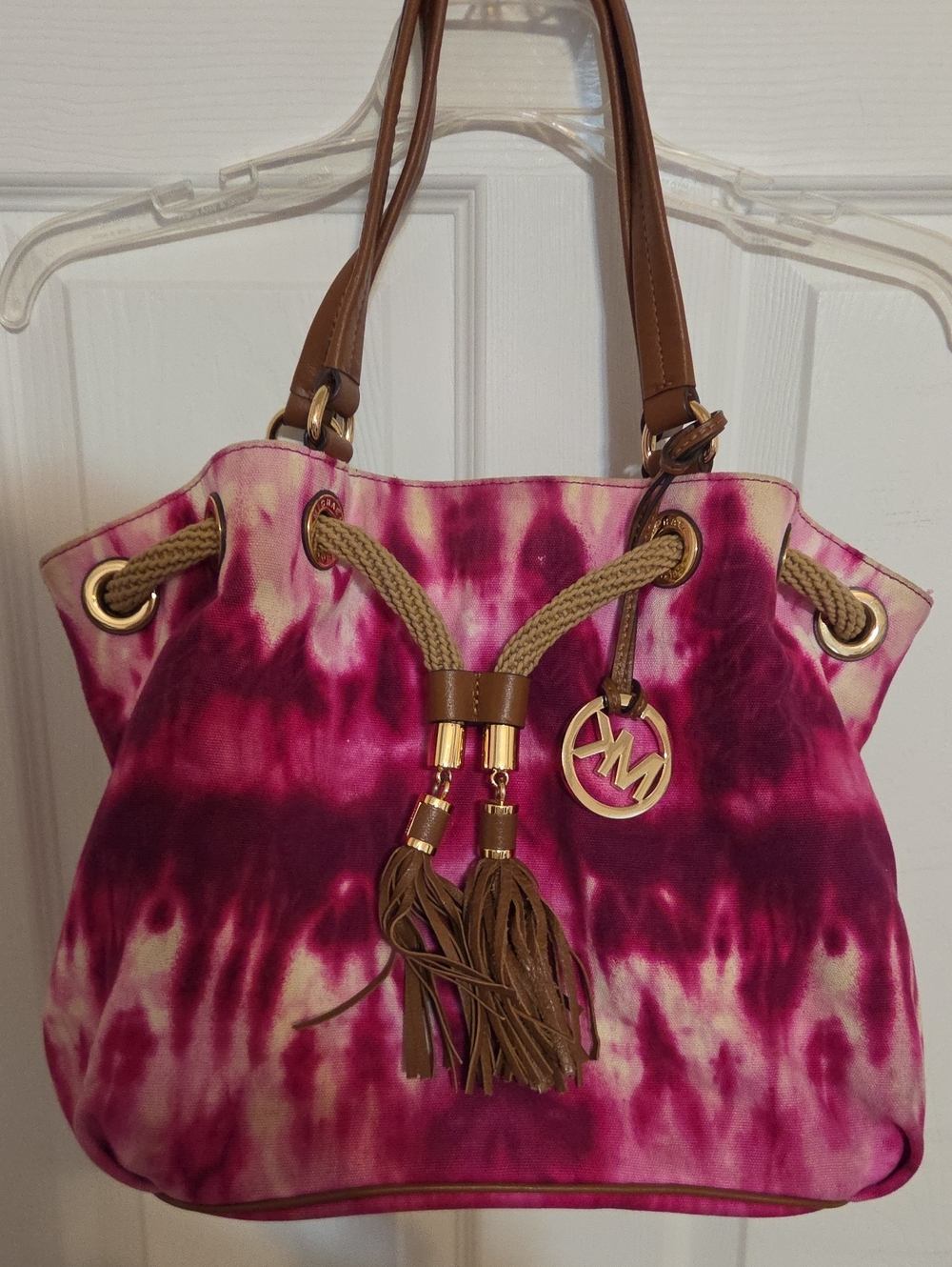 Michael Kors Marina Large  Pink and Cream Tie-Dye Drawstring Vintage Bag